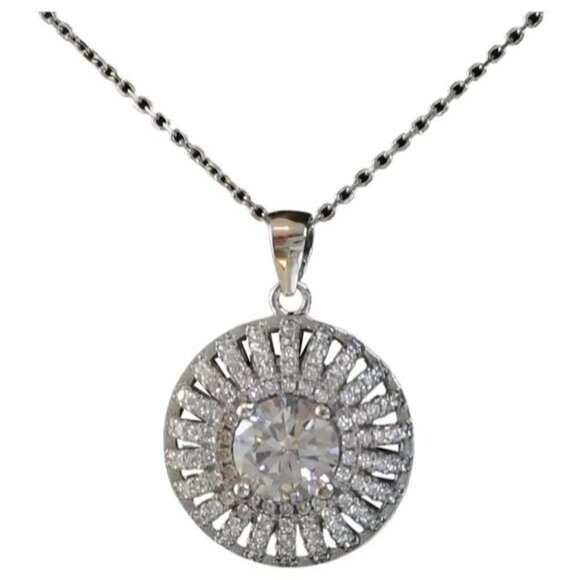 Sterling silver Sunburst pendant necklace 1.5ct central stone 🆕 - Picture 1 of 7
